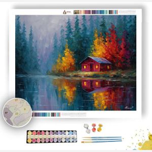 RED LAKESIDE CABIN - Paint by Numbers Full Kit