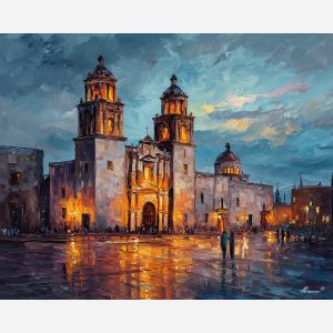 zapopan basilica, historic mexico, oil painting, architecture, afremov style