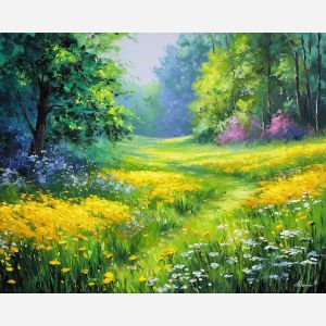 denmark spring meadow,green fields,oil painting,afremov style