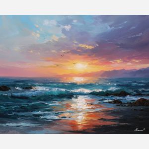 argentina coast dawn,atlantic shore,oil painting,afremov style