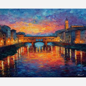 florence arno river,italy city,oil painting,reflections,afremov style