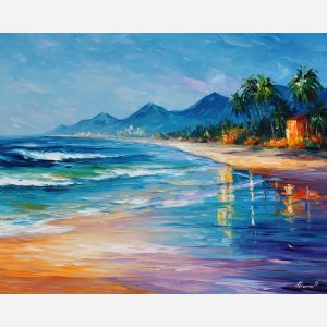 copacabana beach,rio coast,oil painting,afremov style