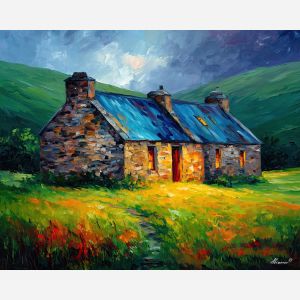 irish cottage,traditional ireland,oil painting,afremov style