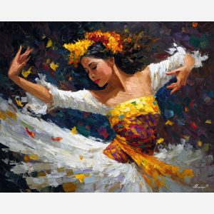 balinese dance,cultural performance,oil painting,afremov style