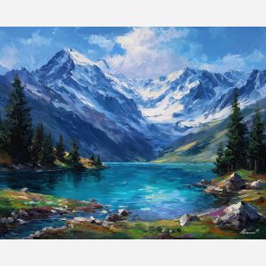 st moritz lake,swiss winter,oil painting,afremov style