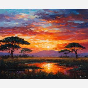 south africa sunset,savannah sky,oil painting,afremov style
