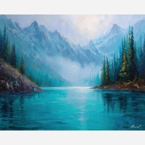 banff lake,canadian rockies,oil painting,mountain lake,afremov style