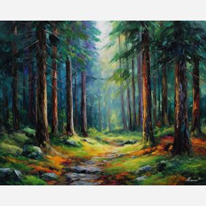 norway forest,path landscape,oil painting,afremov style