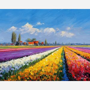tulip fields,keukenhof,netherlands spring,oil painting,afremov style