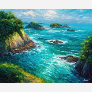 manuel antonio coast,costa rica cliffs,oil painting,afremov style