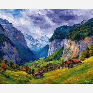 grindelwald cliffs,swiss alps,oil painting,afremov style