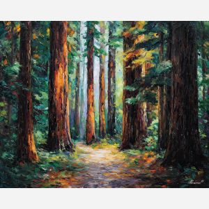 kauri forest,new zealand trees,oil painting,forest path,afremov style