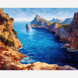 mallorca cliffs,spain coast,oil painting,afremov style