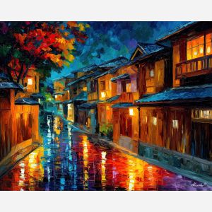 kanazawa street,japan old town,oil painting,afremov style