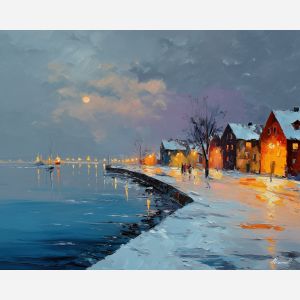 denmark winter coast,oil painting,afremov style