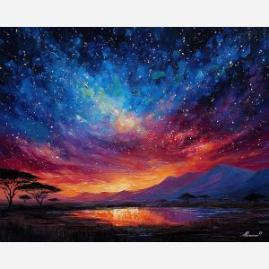 african night sky,stars landscape,oil painting,afremov style