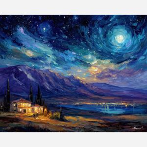 turkey night sky,stars landscape,oil painting,afremov style