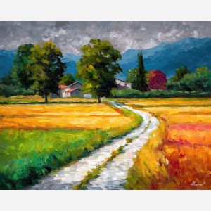 austria countryside road,rural landscape,oil painting,afremov style