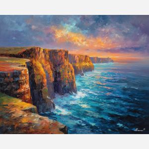 cliffs of moher,ireland coast,oil painting,afremov style