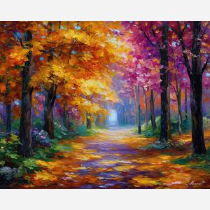 japan autumn,pathway,oil painting,afremov style