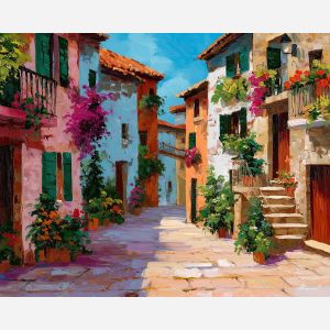 azulejo tiles,portugal street,oil painting,afremov style