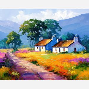 south africa village,rural road,oil painting,afremov style