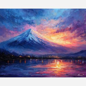 mount fuji,snow mountain,japan landscape,oil painting,afremov style