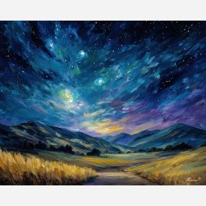 ireland night sky,stars landscape,oil painting,afremov style