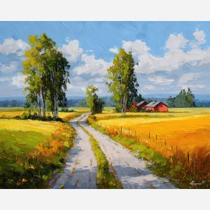finland countryside road,rural landscape,oil painting,afremov style