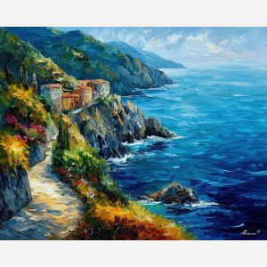 liguria coast,italy cliffs,oil painting,afremov style