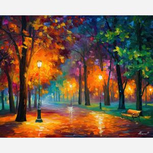 vienna park,autumn trees,oil painting,afremov style