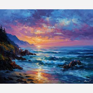 costa rica coast dawn,oil painting,afremov style