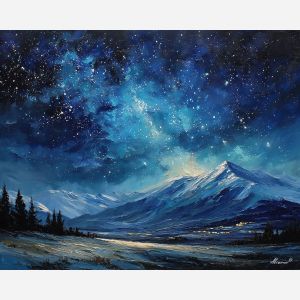 austria night sky,alpine stars,oil painting,afremov style