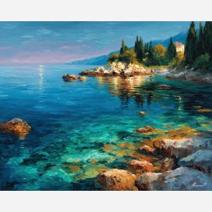 ionian coast,greece sea,oil painting,afremov style