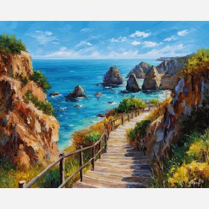 algarve coast path,cliff walk,oil painting,afremov style