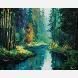 finland river,forest landscape,oil painting,afremov style