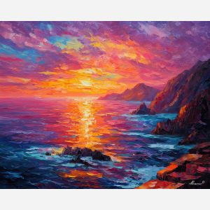 norway cliffs,sunset coast,oil painting,afremov style