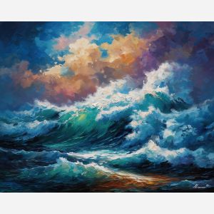 nazare coast,atlantic waves,oil painting,afremov style