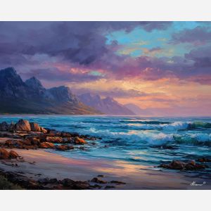 south africa coast dawn,oil painting,afremov style