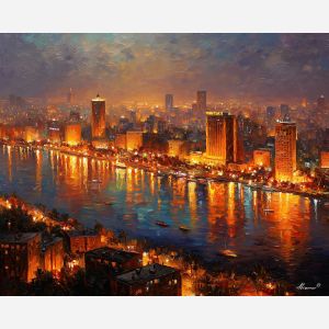 cairo skyline,egypt city,oil painting,afremov style