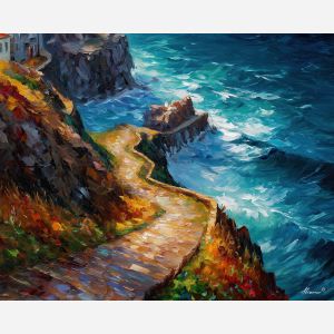 cape coast path,cliffside trail,oil painting,afremov style