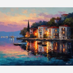 turkey coast dawn,oil painting,afremov style