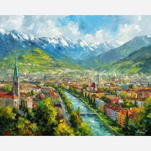 innsbruck,austrian alps city,oil painting,afremov style