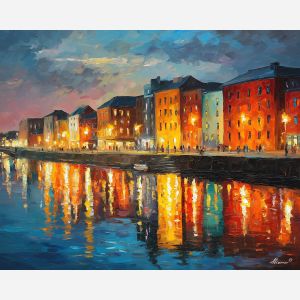 cork city river,ireland urban,oil painting,afremov style