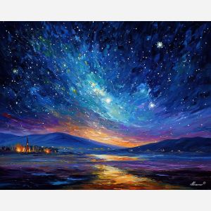 spain night sky,stars landscape,oil painting,afremov style