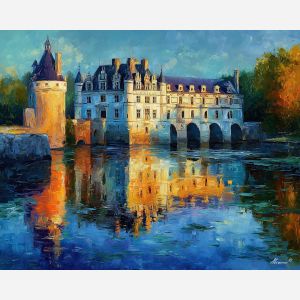 loire valley chateau,france history,oil painting,afremov style