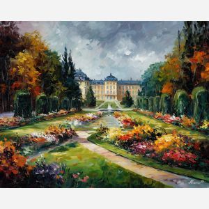 rosenborg gardens,copenhagen palace,oil painting,afremov style