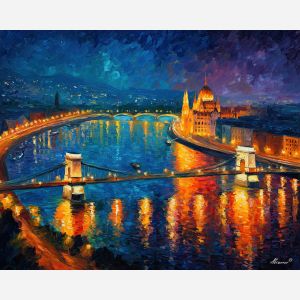 danube river,austria cityscape,oil painting,afremov style