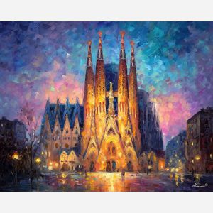 sagrada familia,barcelona landmark,oil painting,afremov style