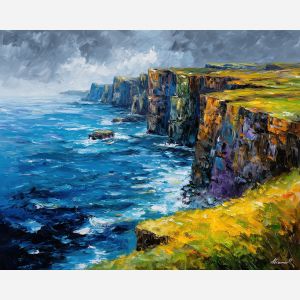 iceland cliffs,north atlantic coast,oil painting,afremov style